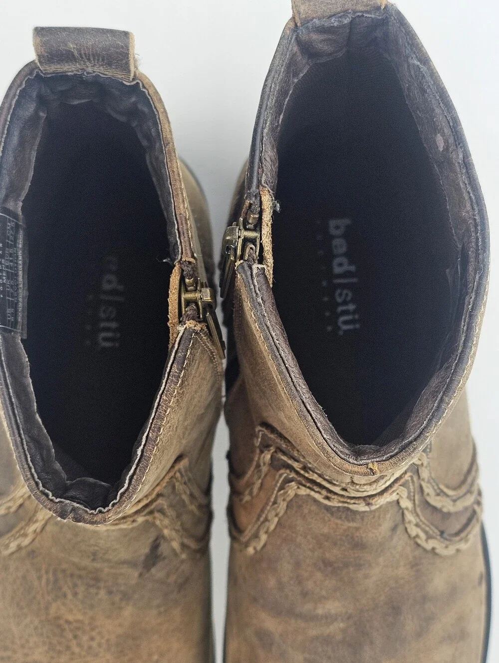 Bed Stu Revolution Men's Tan Boots Distressed Sz 8.5 Stitching
